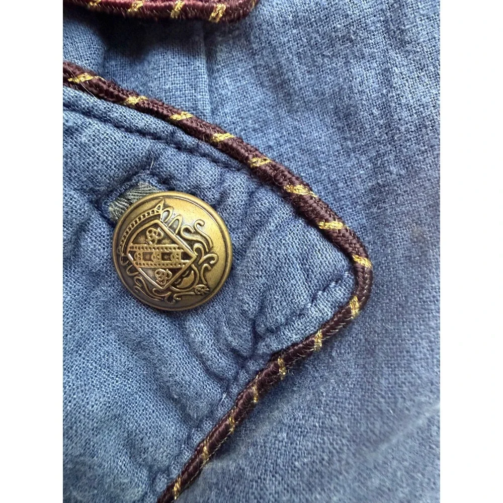 Free People Military Napoleon Jacket Blazer Women S Blue Double Breasted Linen